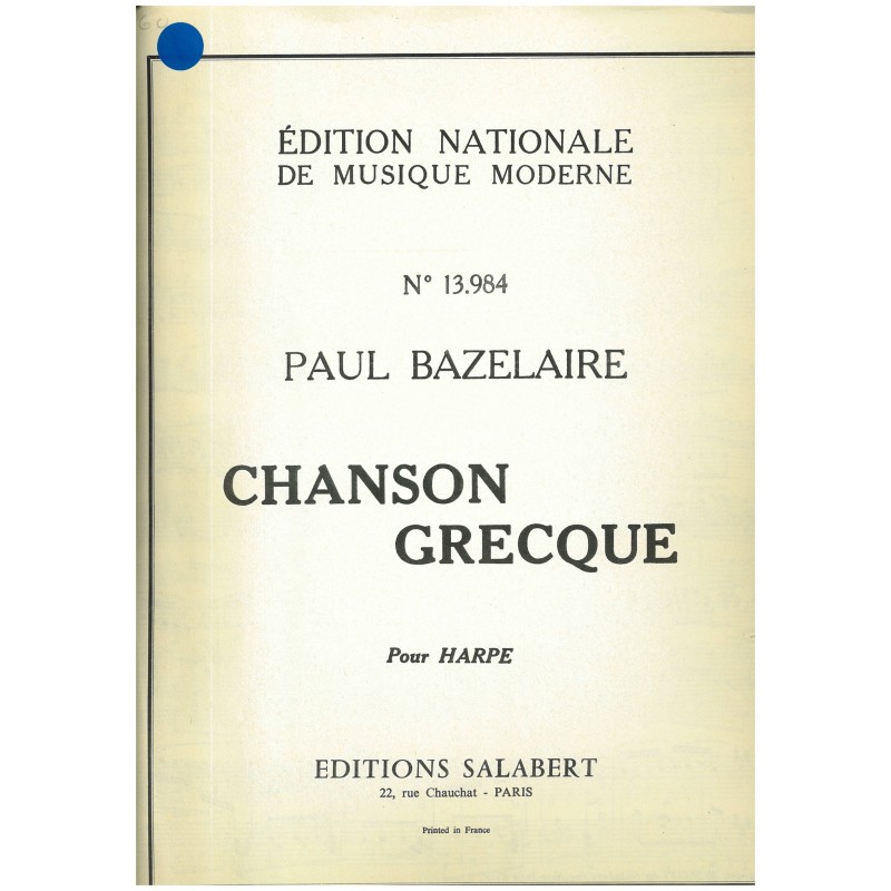 Paul Bazelaire, Chanson grecque