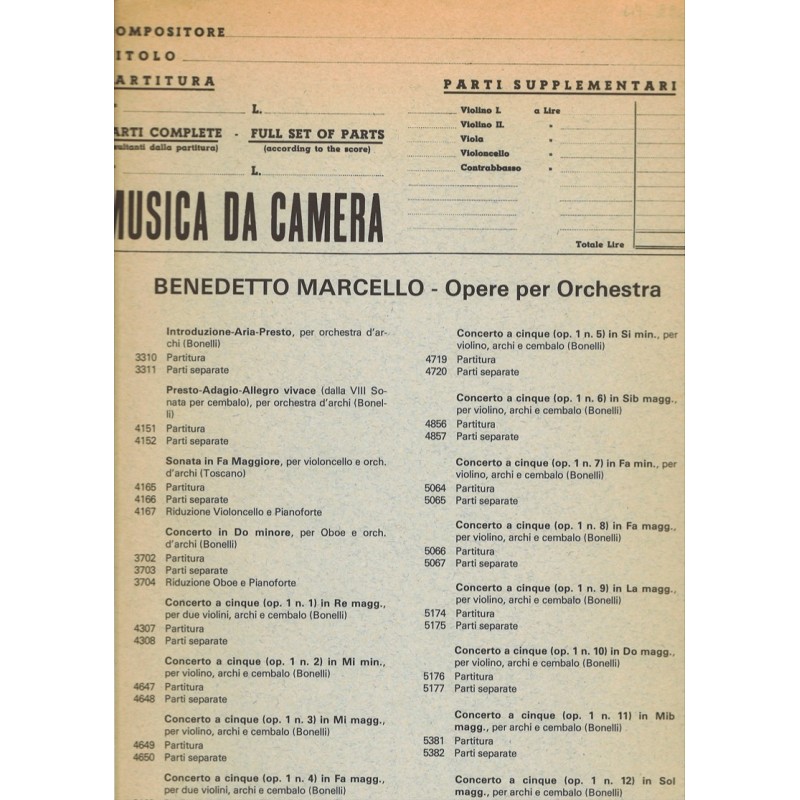Benedetto Marcello, Opere per Orchestra